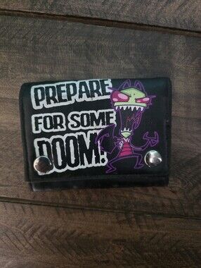 Invader Zim Hot Topic Black Graphic Snap Wallet. Purple & Green Cartoon Print